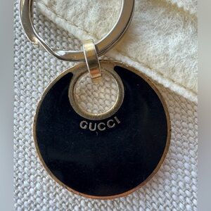 GUCCI Vintage Enamel Round Keychain Bag Charm Key Ring + Pouch Italy
